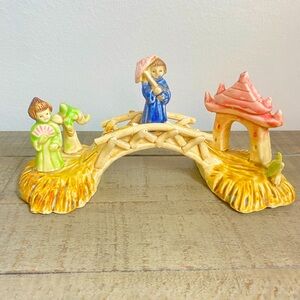 Vintage bridge ceramic figurine statue collectible decor Asian Made Japan 1960s